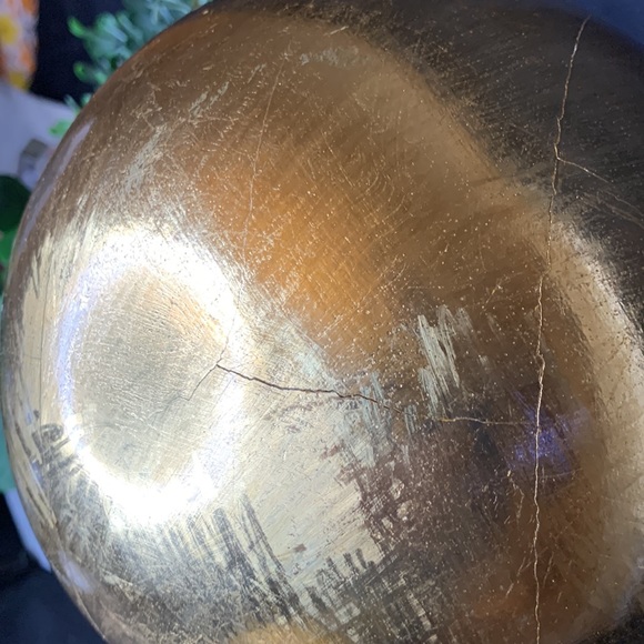 Large 7” diameter gilded solid wood sphere with wooden stand - Picture 12 of 14